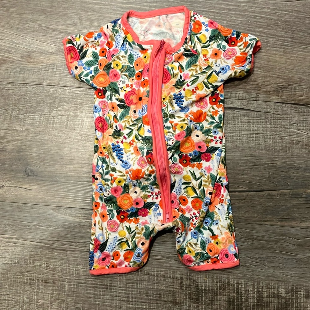 Floral Baby Romper with Pink Trim